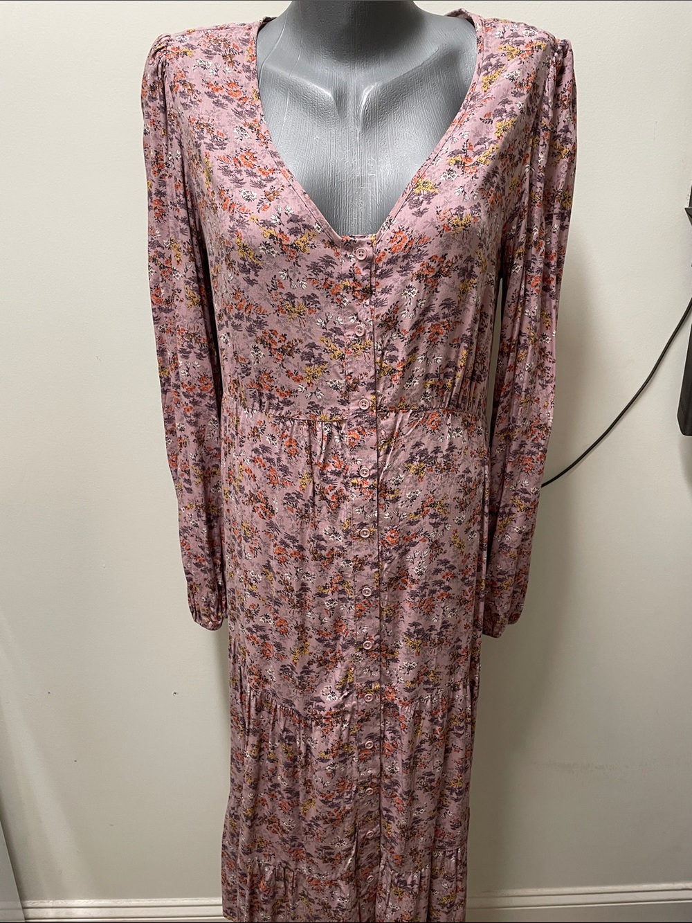 True Craft Dusty Rose Floral Button-Front Maxi Dress